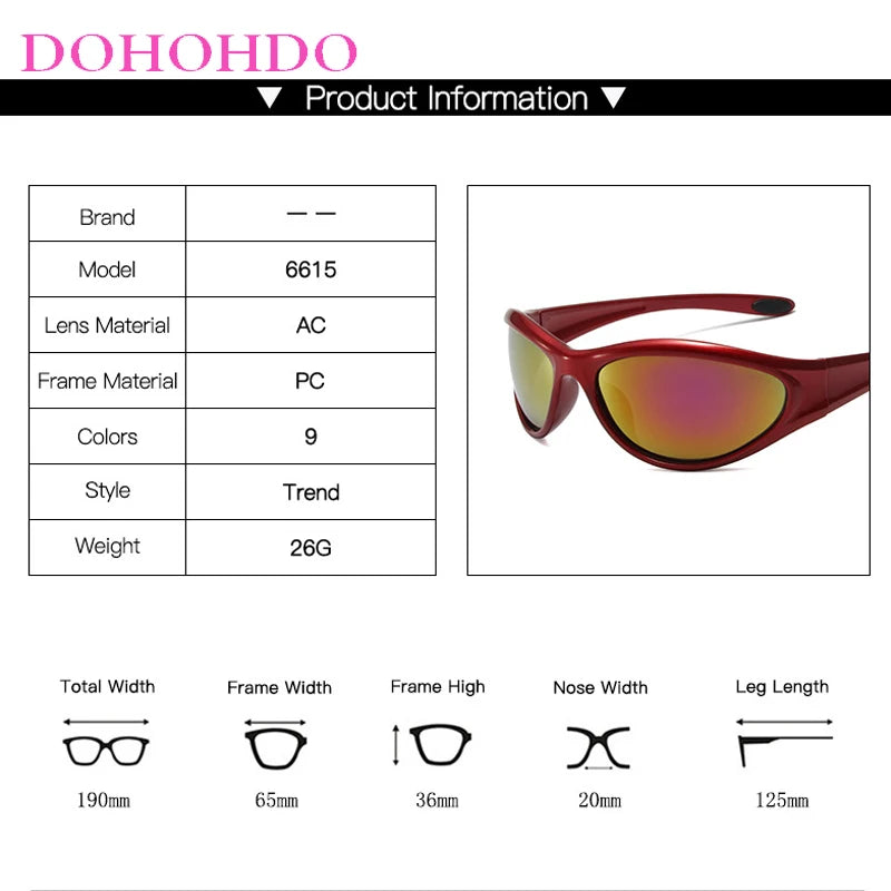 DOHOHDO New Retro Y2K Cat Eye Outdoor Fashion Sports Sunglasses Women Gradient Mirror Goggles Shades UV400 Men Punk Sun Glasses