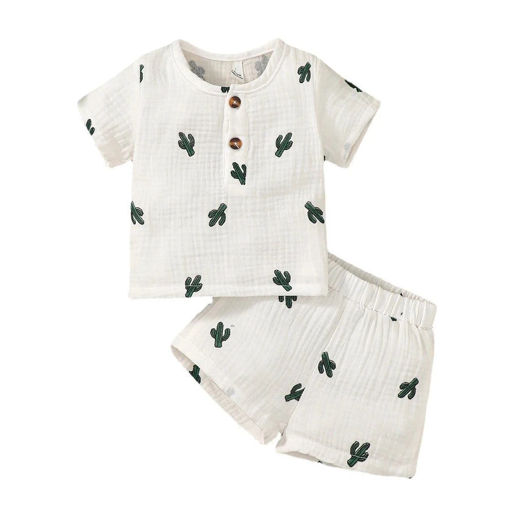 2PCS Infant Baby Boy Clothes Set Toddler Boy Short Sleeves Print T-shirt +Shorts Kids Boy Summer Casual Outfit for 0-3 Years