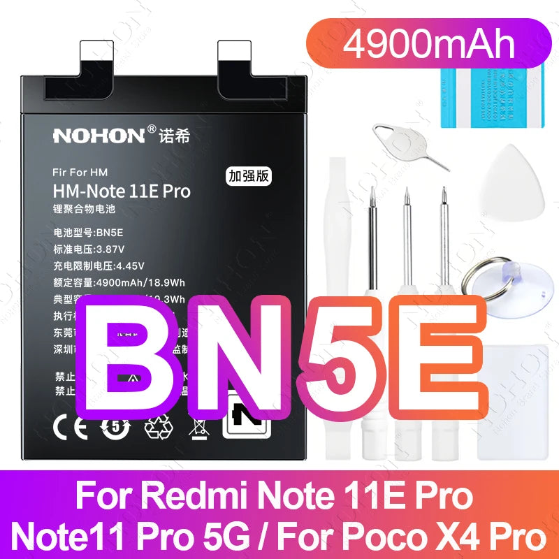 NOHON BN61 Battery for Xiaomi Poco X3 X4 GT X5 X6 Pro F5 F4 F3 F2 M5 M4 M3 M6 Pro C40 Redmi K50 K40 K30 Bateria BM4Y BN57 BP48