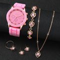 6PCS/Set Women's Watch Casual Silicone Band Analog Quartz Watch Rhinestone Heart Jewelry Set(Without Box)