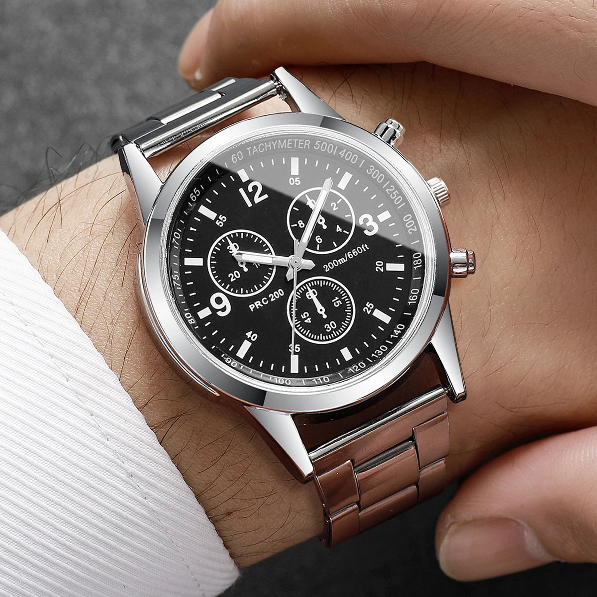 Fashion Men Business Quartz Watch Luxury Silvery Strap Wristwatch Reloj Hombre（Without Box）