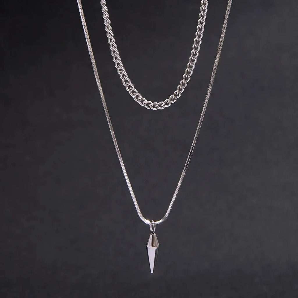 2Pcs/Set Trend Rivet Pendant Necklace for Men Hip Hop Layered Silver Color Link Chain Chokers Street Versatile Male Jewelry Gift