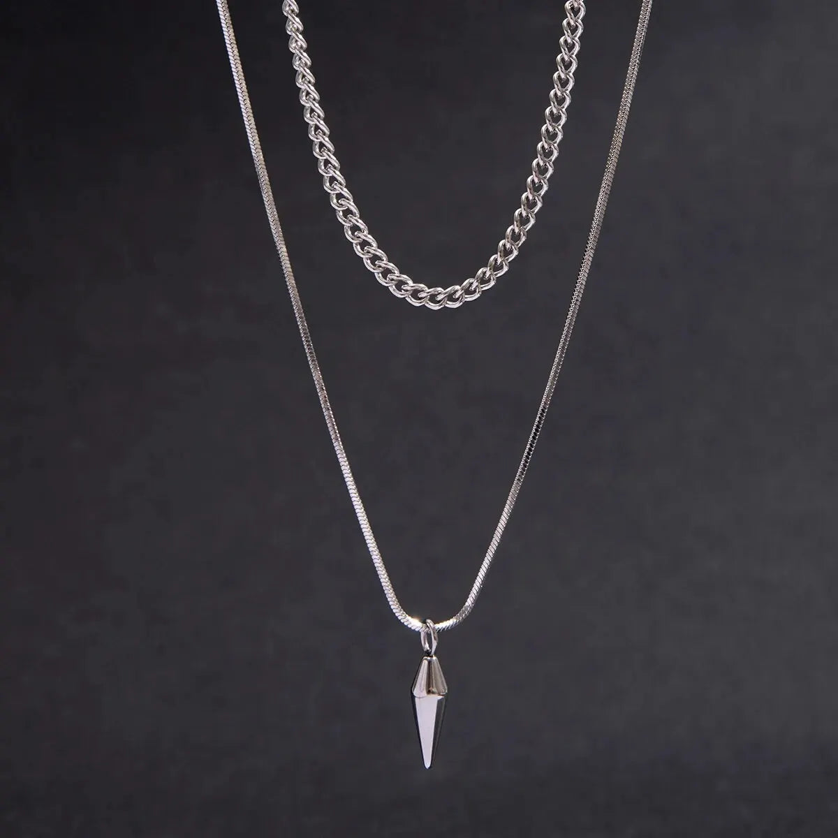 2Pcs/Set Trend Rivet Pendant Necklace for Men Hip Hop Layered Silver Color Link Chain Chokers Street Versatile Male Jewelry Gift