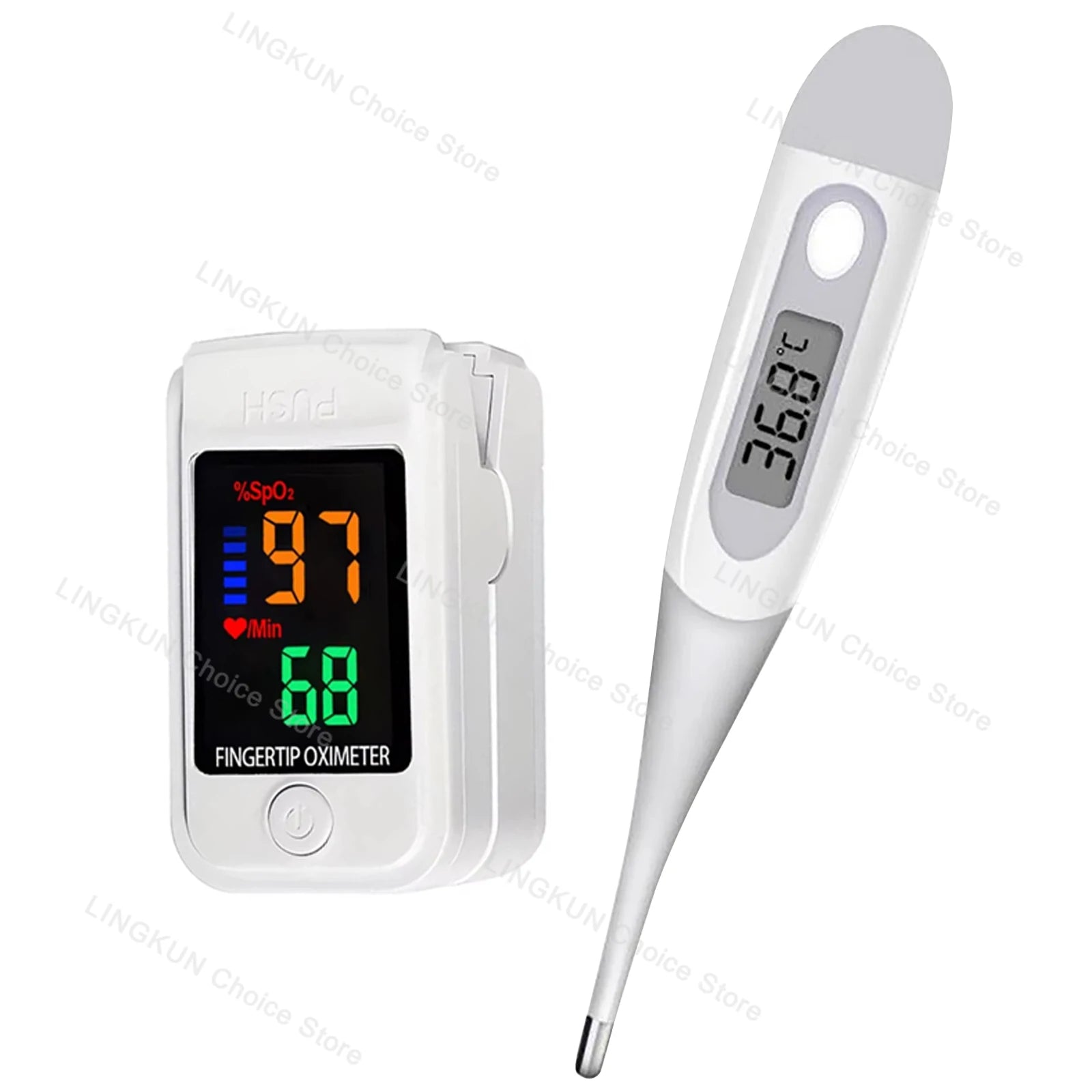 Pulse Oximeter Finger Clip Pulse Thermometer Electronic Soft Head Oral Armpit Temperature Measurement Household Adults Children