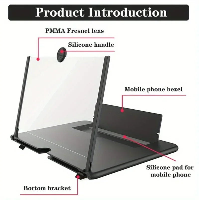 10/12Inch HD Multi‑Functional Phone Screen Magnifier Video Amplifier Enlarger Stand Cellphone Viewing Bracket For Movie‑Watching