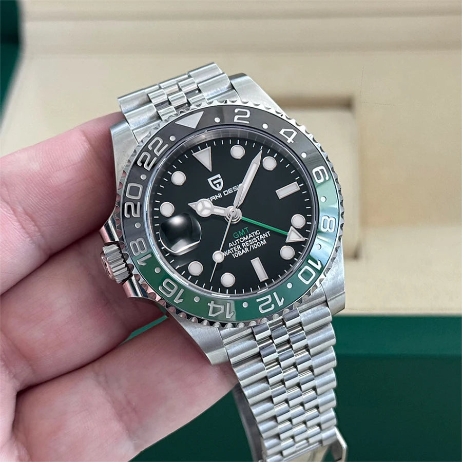 New PAGANI DESIGN 40MM GMT Mechanical Wristwatch Sapphire Ceramic Bezel Automatic Watch Stainless Steel 100M Waterproof Watches