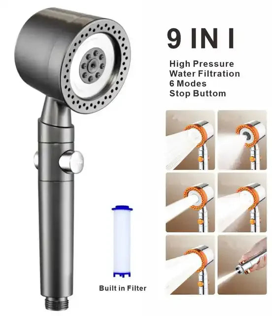 Upgraded 4 Modes High Pressure Shower Head with Stop Button Filiter Showers Massage Spa Handheld Showerhead Bathroom Accessories