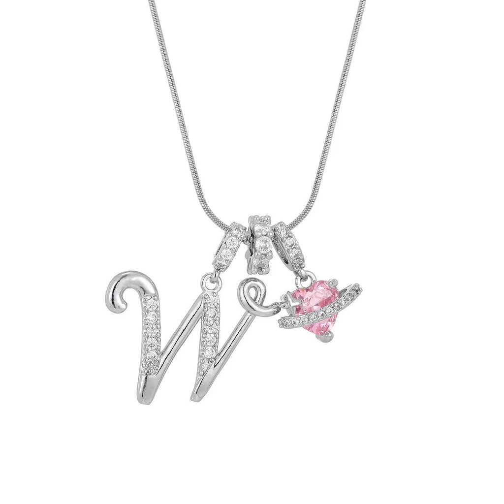 Fashion Letter Necklace Pink for Women  Zircon Heart Pendant Suitable for Personalized Stainless Steel Luxury Jewelry for Girls