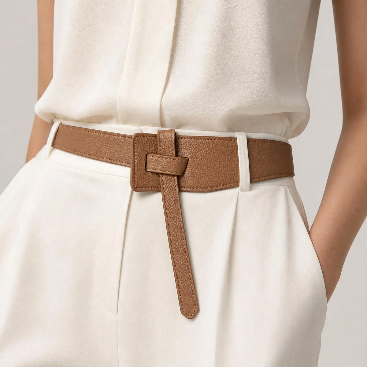 High Quality Women's Knotted Wide Belt Fashion Design Clothing Accessories PU Long Belt Trendy Women's Tight Waist Belt