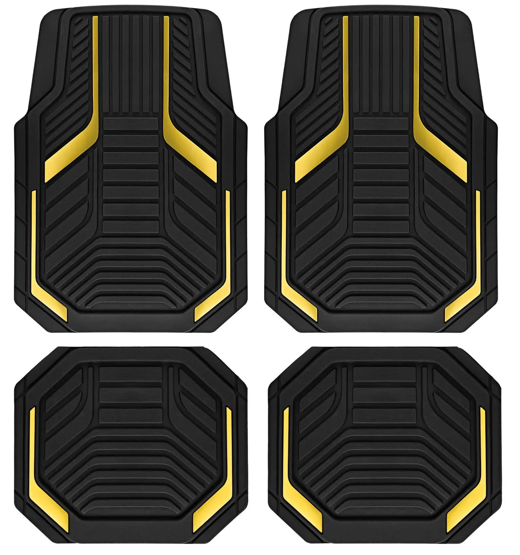 Heavy Duty Rubber Floor Mats, Purple Aluminum Film Car Mats Set, Front and Rear Car Mats with Anti-Slip Backing, All Weather Protection, Trim-to-Fit for Automotive SUV, Sedan, Van
