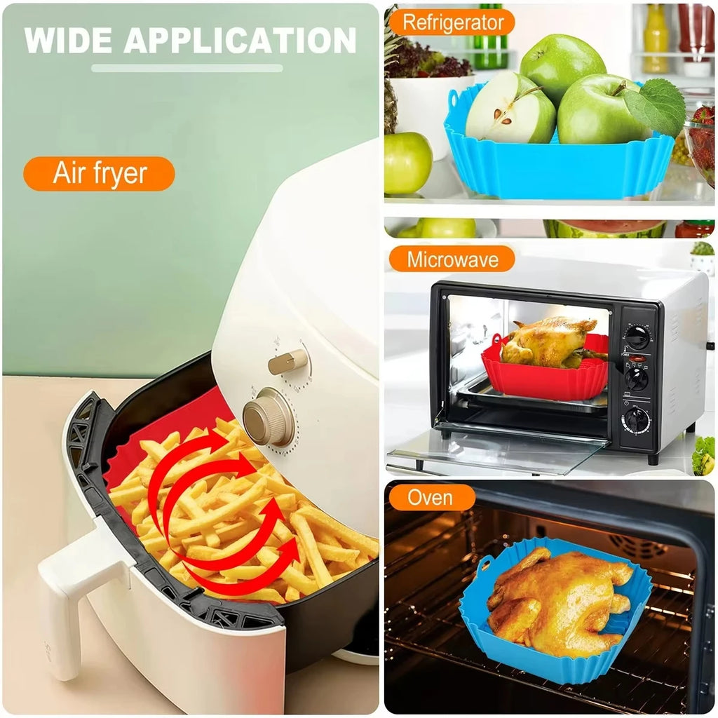 Silicone Air Fryer Pot Tray Food Safe Reusable Square BBQ Barbecue Pad Plate Airfryer Oven Baking Mold Basket Pan for Kitchen