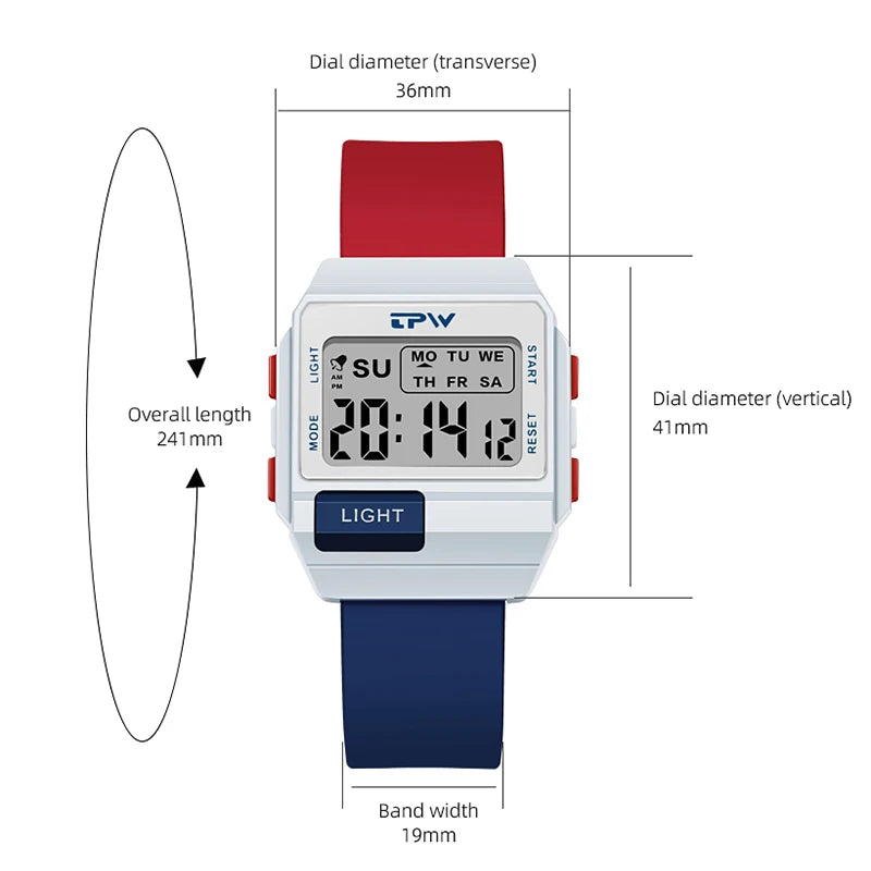 TPW 36mm Midsize Digital Watch For Women Teenage  Meter Water Resistant