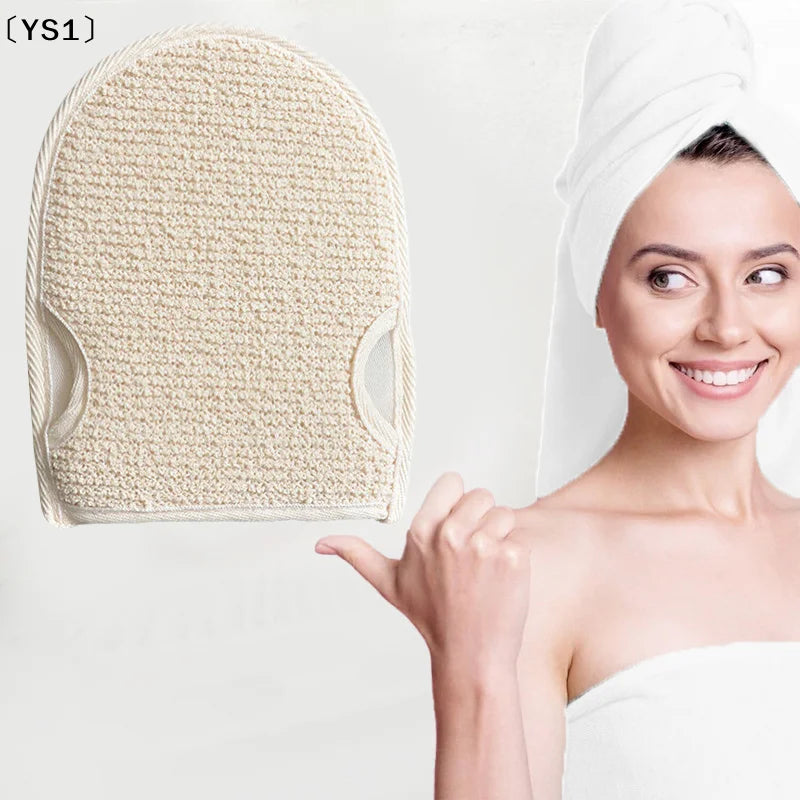 〔YS1〕Soft Natural Loofah Glove Double Sided Body Scrub Sponge Pad For Shower Spa Skin Clean Bath Mitt
