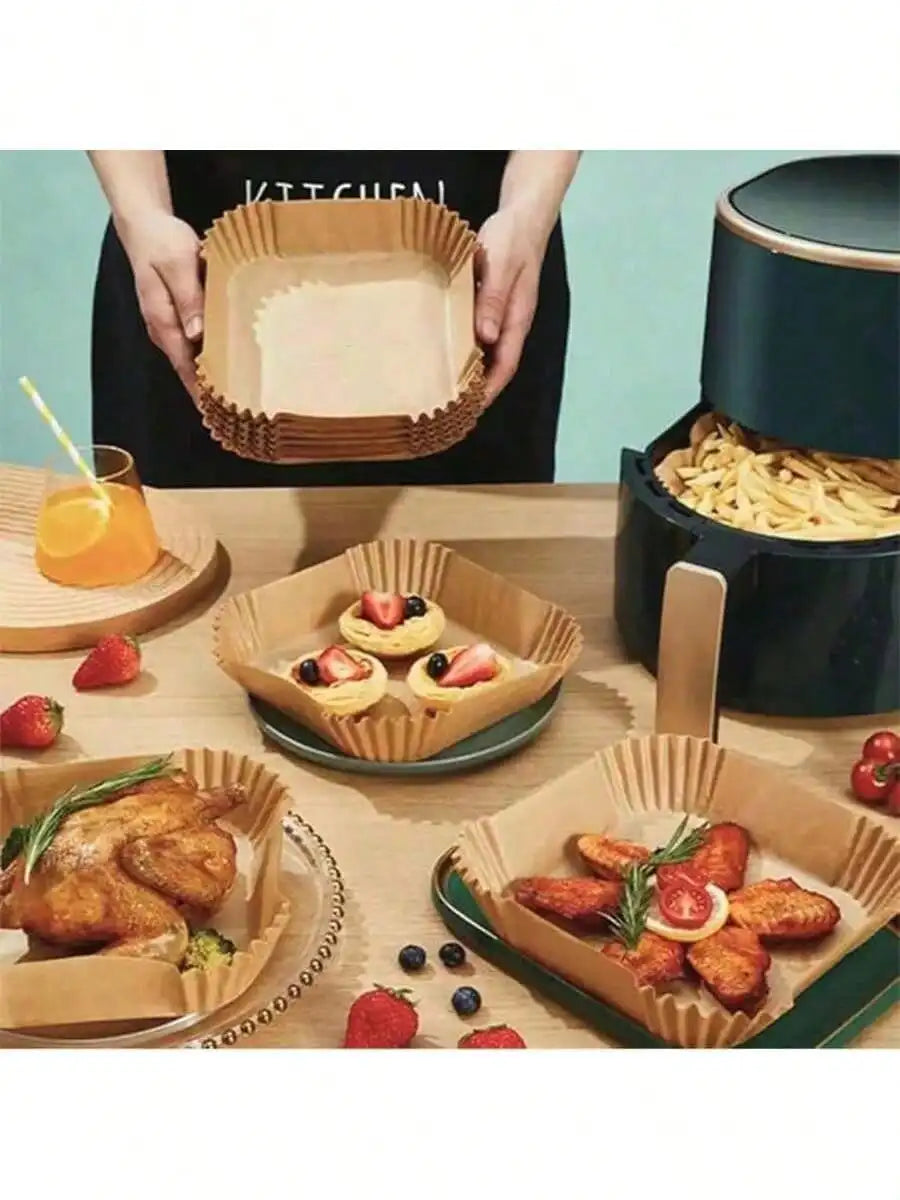 100/50pcs Disposable Square & Round Air Fryer Baking Paper   Kitchen Supplies, Outdoor BBQ, Air Fryer Liners, Air Fryer Paper, Air Fryer, Back To School Supplies, Storage Containers, Kitchen, Home Goods  Disposable Air Fryer