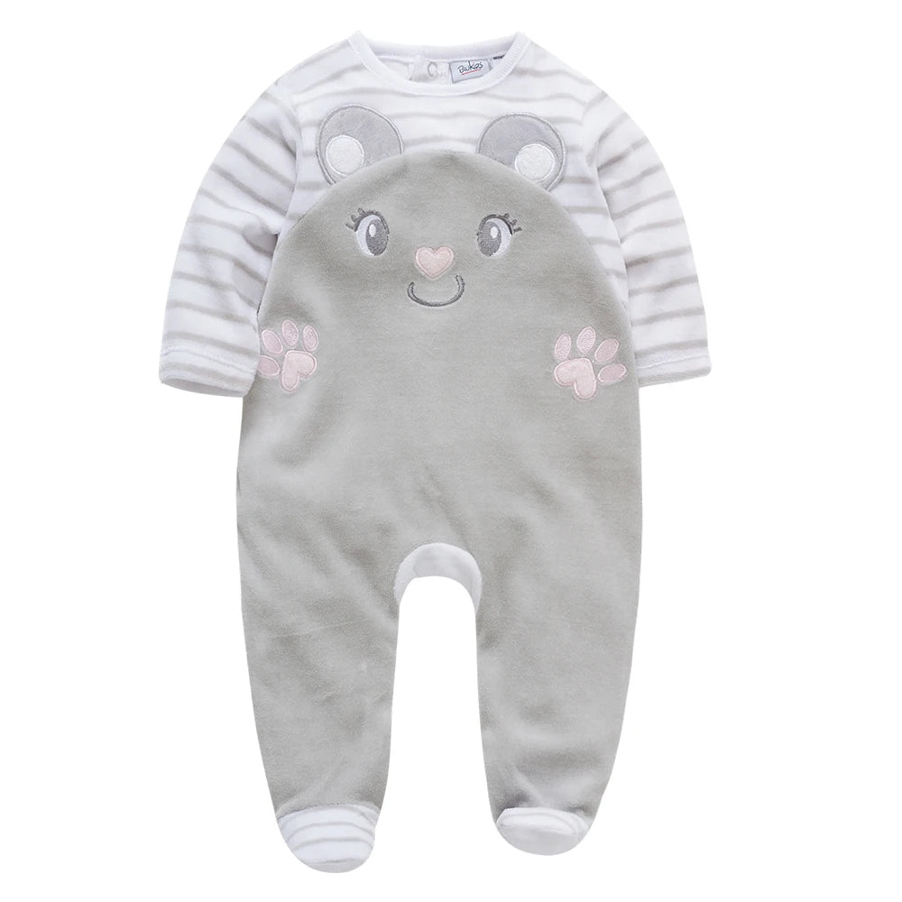 KAVKAS Baby Clothing Girls Pink Romper Cartoon Kids Pajamas Long Sleeve Jumpsuit Bebe Playsuit Girls Clothes  0`12 Monthes
