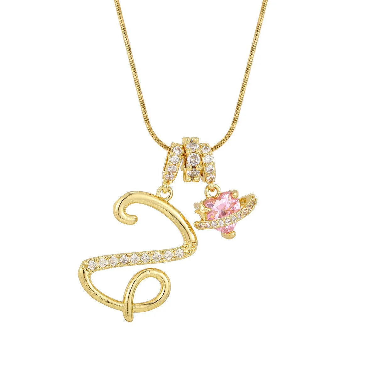 Fashion Letter Necklace Pink for Women  Zircon Heart Pendant Suitable for Personalized Stainless Steel Luxury Jewelry for Girls