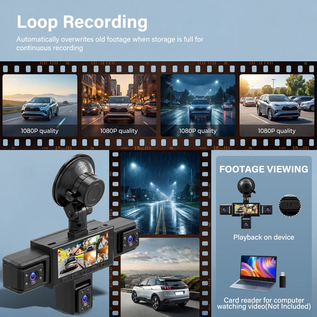 Podofo 1080P Car Video Recorder Black Box 5 Lens Car Dash Cam Hardwire Kit Car Accessories Including 480P Left Interior, Right Interior, And Rear View Cameras Driving Recorder