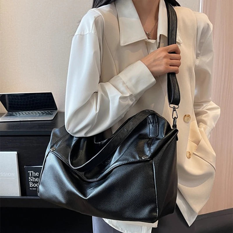 Large Capacity Solid Color Crossbody Shoulder Bag, Fashion Casual Versatile Shopper Tote Bag,Black/White Elegant Women Handbag