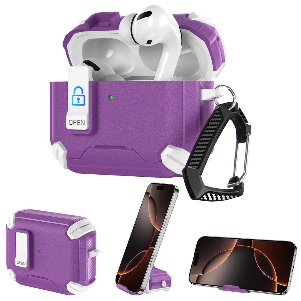 New Security Lock Case For AirPods Pro 3 Pro2 Pro 4 Cover TPU PC Phone Stand Design Protective Cases Fundas Earphone Accessories