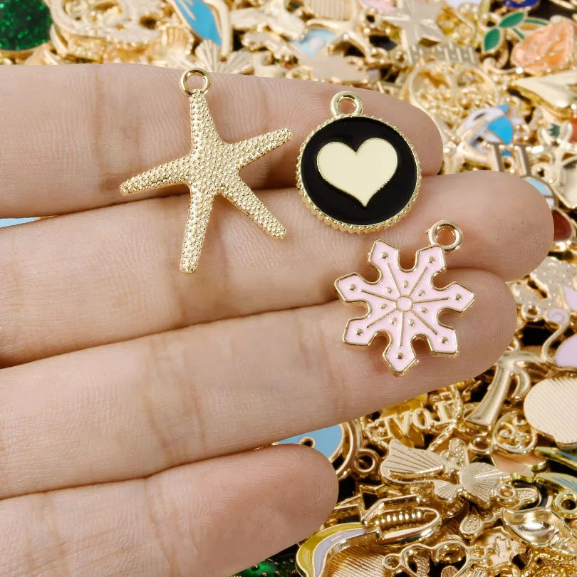 Mixed Assorted Alloy Enamel Cute Heart Pendants Charms Ocean Flower Alloy Oil Drop DIY Earrings Bracelet Jewelry Accessories New
