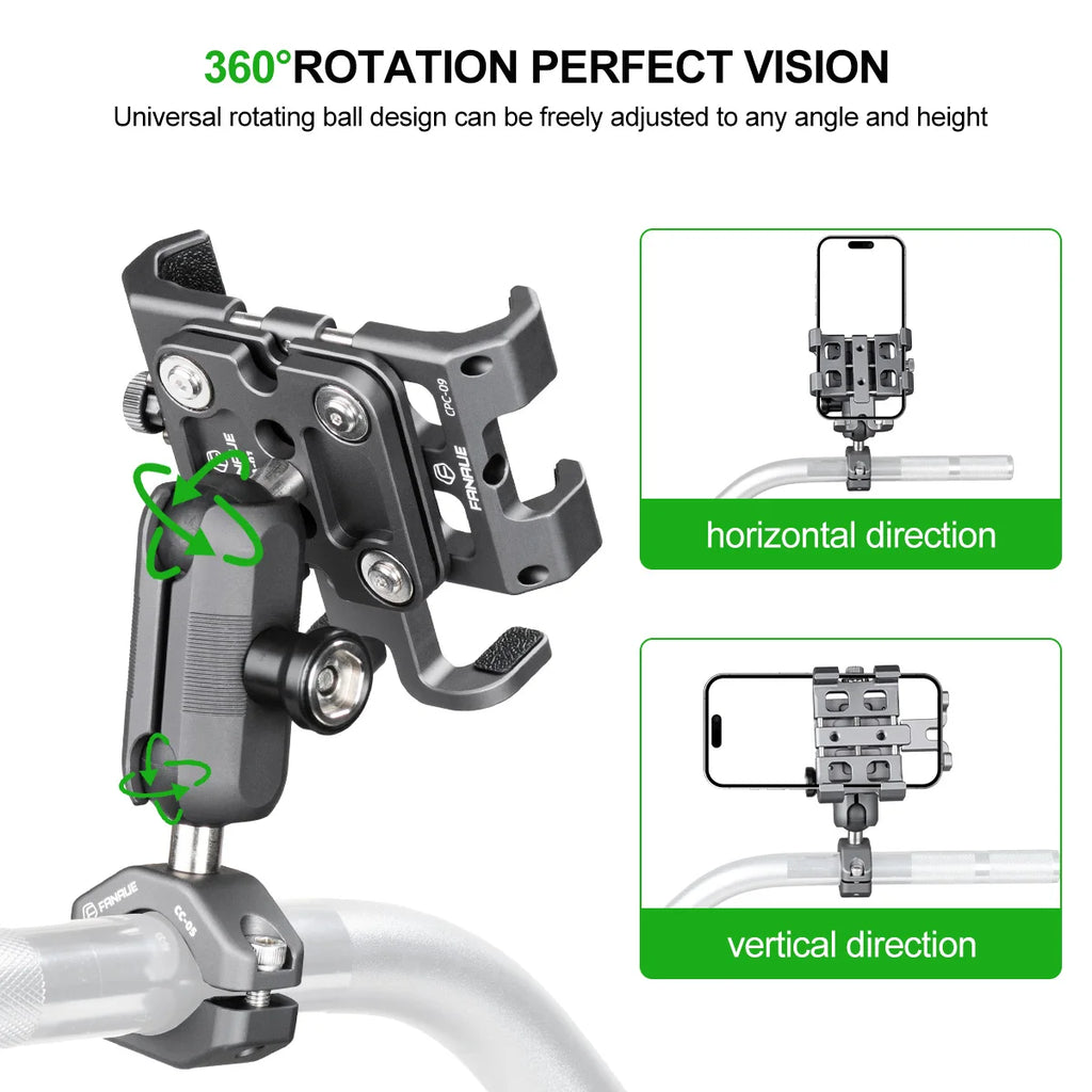 FANAUE Motorcycle Bike Phone Holder Mount Aluminum Alloy with Vibration Dampener ATV/ UTV Bike Scooter Handlebar GPS Clip