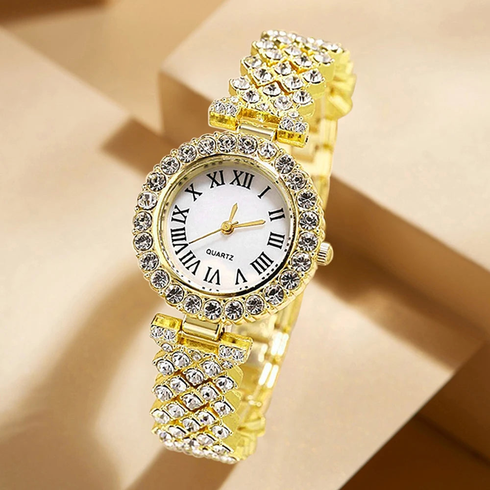 5Pcs/Set Unisex Jewelry Watches Women's Wristwatch Accessories Gold Fashion Trendy Elegant Classic Exquisite Light Luxury Rhinestone Luxury Bracelet Watch Set Y2K Suitable for Travel, Vacation, Parties, Daily Outfits, and Our