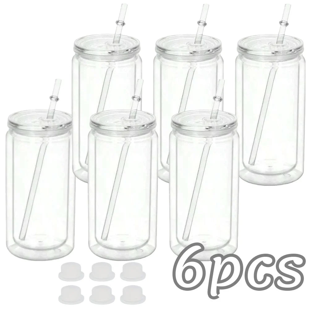 16OZ DIY Snowglobe Tumbler with Pre Drilled Hole Reusable Plastic Water Bottles Break-Resistant Mason Jar Cups for Holiday Gifts