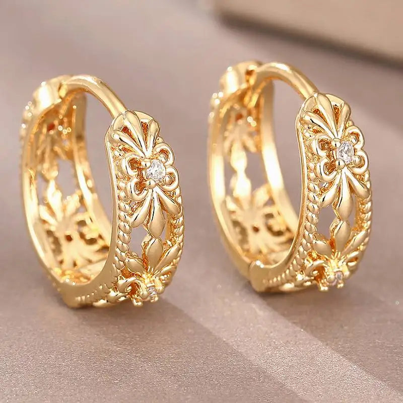 HuitanTrendy Women Hoop Earrings Hollow Out Design Wedding Party Elegant Jewelry Silver Color/Gold Color Inlaid CZ Accessories