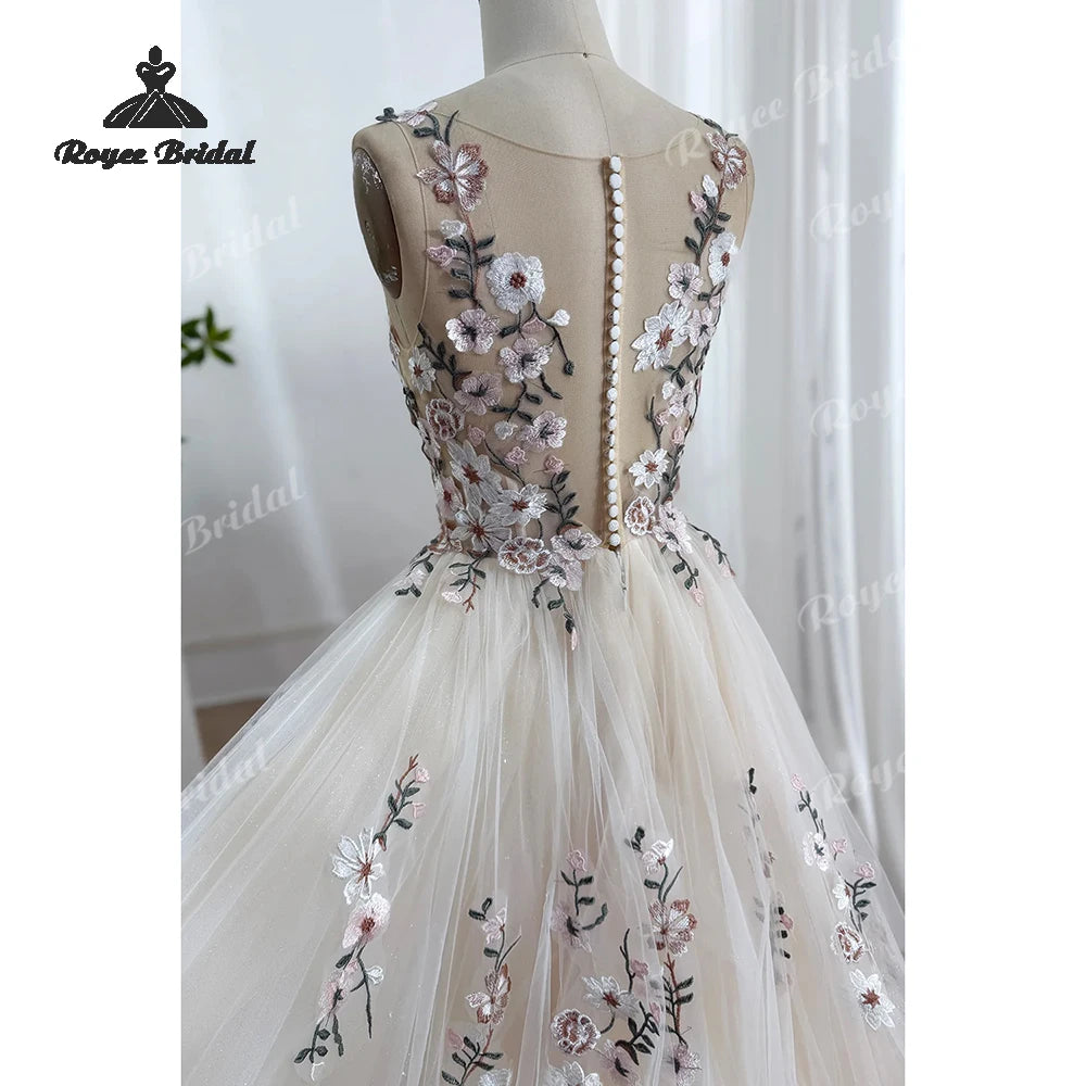 Forest Floral Chiffon A Line Wedding Dresses 2026 Off Shoulder Embroidered Beach Bridal Gown Customized Vestido De Novia