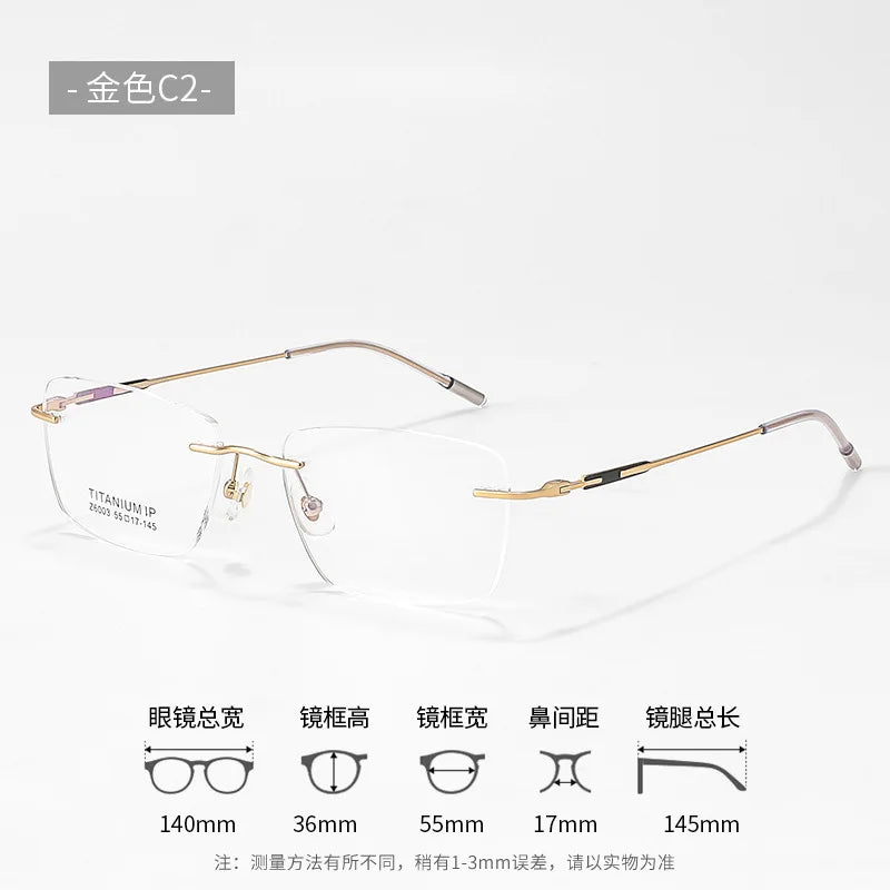 Men's ultra-light anti-blue pure titanium rimless glasses custom myopia prescription glasses reading glasses