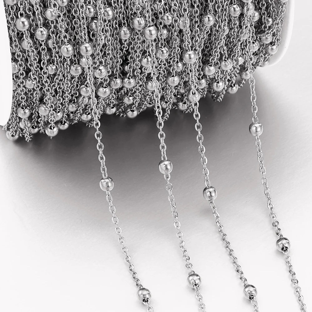 1meter/2meter Stainless Steel Golden Beads Chains for Jewelry Making DIY Women Men Necklace Bracelet Bulk Chain Accessories