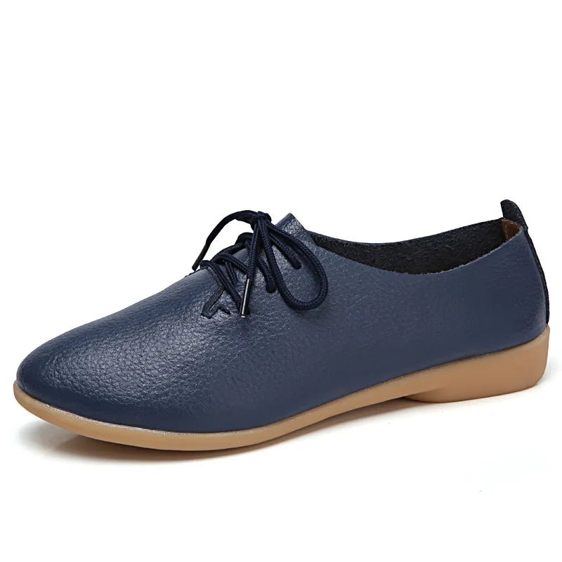 EOFK Spring Autumn Women Oxford Shoes Medical Casual Leather Ballet Flats Lace Up Soft Comfortable Ladies Derbys