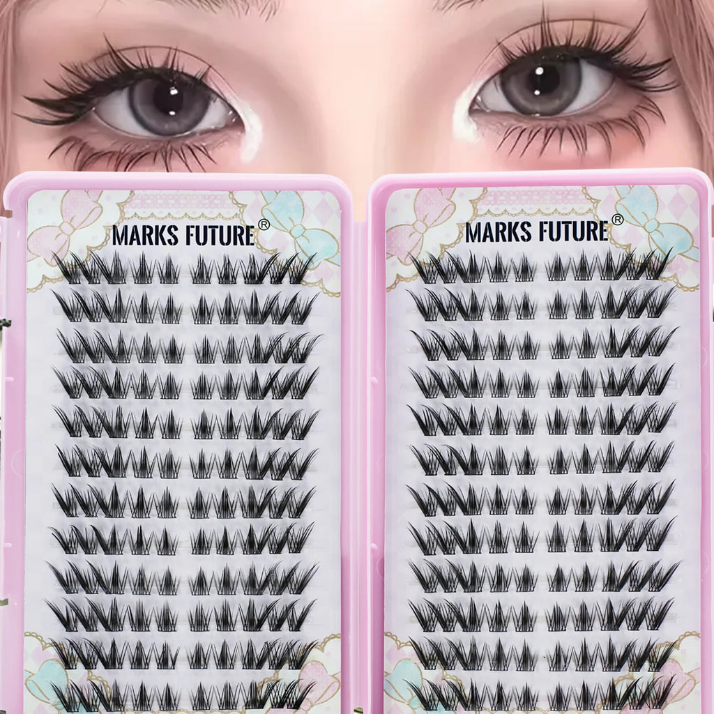 240 Pieces of False Eyelashes, Large Volume, C Curl, Individual Fox Style, Cat Eye, Cosplay Style, Natural and Thick, Single Section, Pure Natural Look, for Home Use, Suitable for Beginners