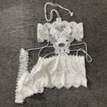 Women Openwork Short Lace Stylish Ruffled mini Dress Halter Neck See-Through Floral Lace Suitable Vacation Nightclub Wear