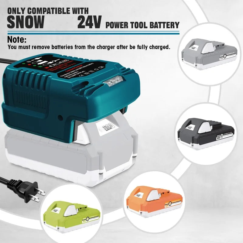 Portable Mini Rapid Charger Compatible for Kobalt/Greenworks/Snow Joe 24V Lithium Batteries Power Tool Battery Charger US Plug