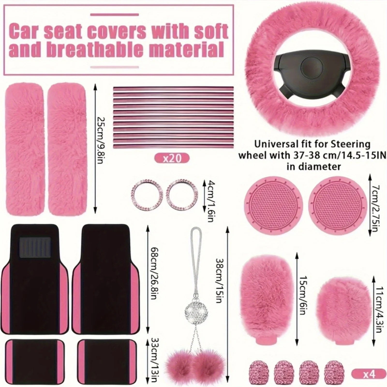 41pcs General Motors Interior Additions Set Including Seat Covers, Steering Wheel Cover, Seat Belt Cover, Car Floor Mats, Easy to Install, Durable, All-Season Protection