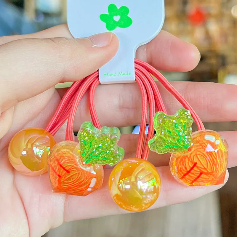 2PCS Colorful Hand-painted Graffiti Fruits Girls Kids Elastic Hair Bands Cute Hair Accessories Children Hair Ties Baby Headwear