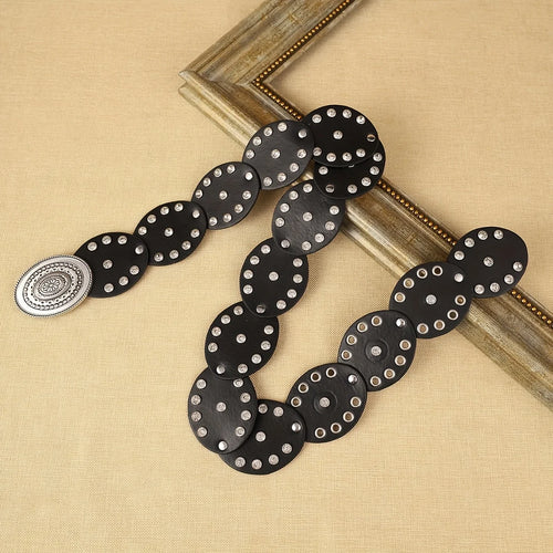 1 Piece of Women's Black Round Cake PU Belt with Bohemian Style Floral Buckle, the First Choice for Shopping