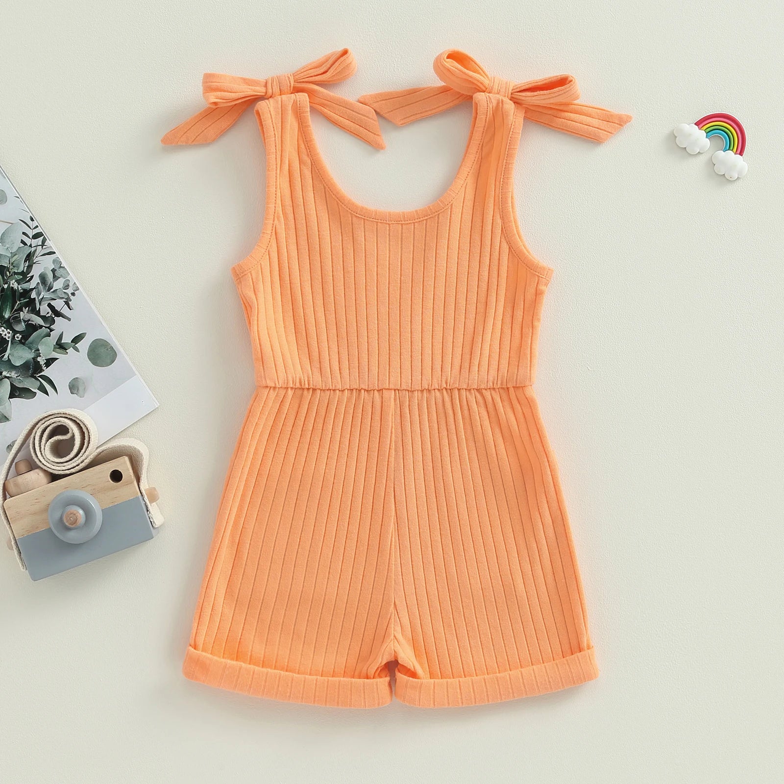Pudcoco Toddler Kids Baby Girls Sleeveless Romper Solid Color Ribbed Bodysuit Summer Clothes with Pockets 6M-4T