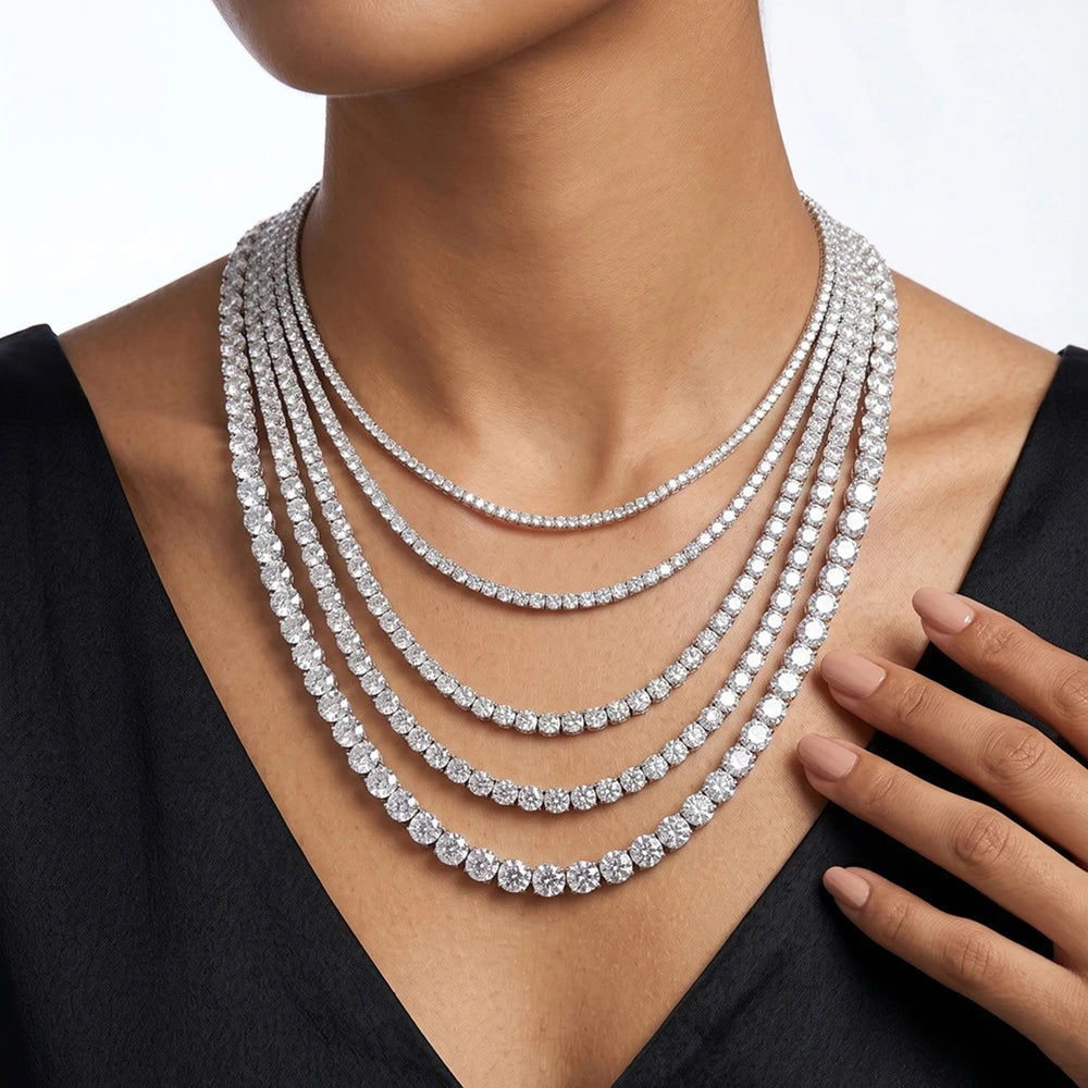 S925 Silver Moissanite Tennis Necklace  D Color VVS1 3mm/4mm/5mm Available Light Luxury Daily‑Wear Jewelry