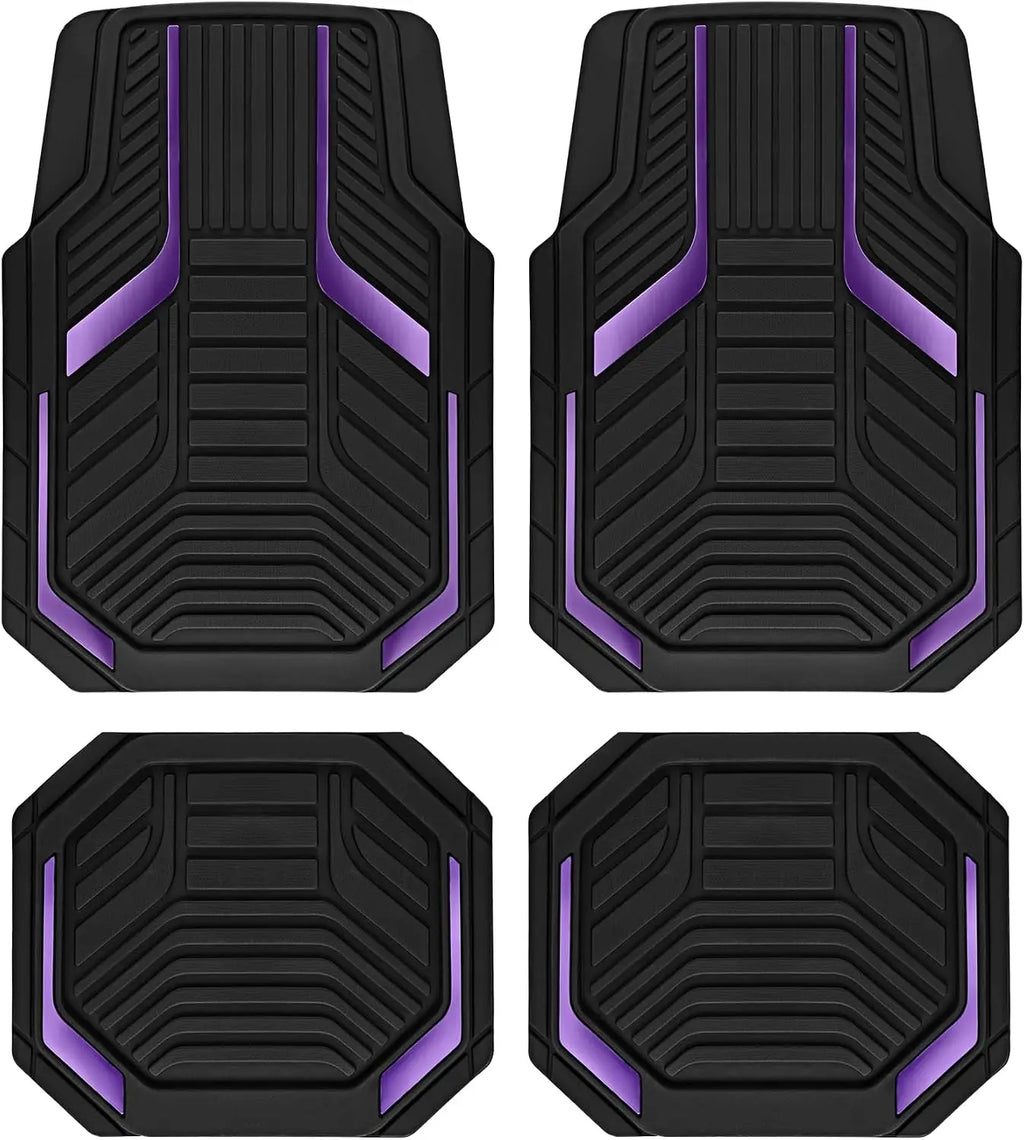 Heavy Duty Rubber Floor Mats, Purple Aluminum Film Car Mats Set, Front and Rear Car Mats with Anti-Slip Backing, All Weather Protection, Trim-to-Fit for Automotive SUV, Sedan, Van