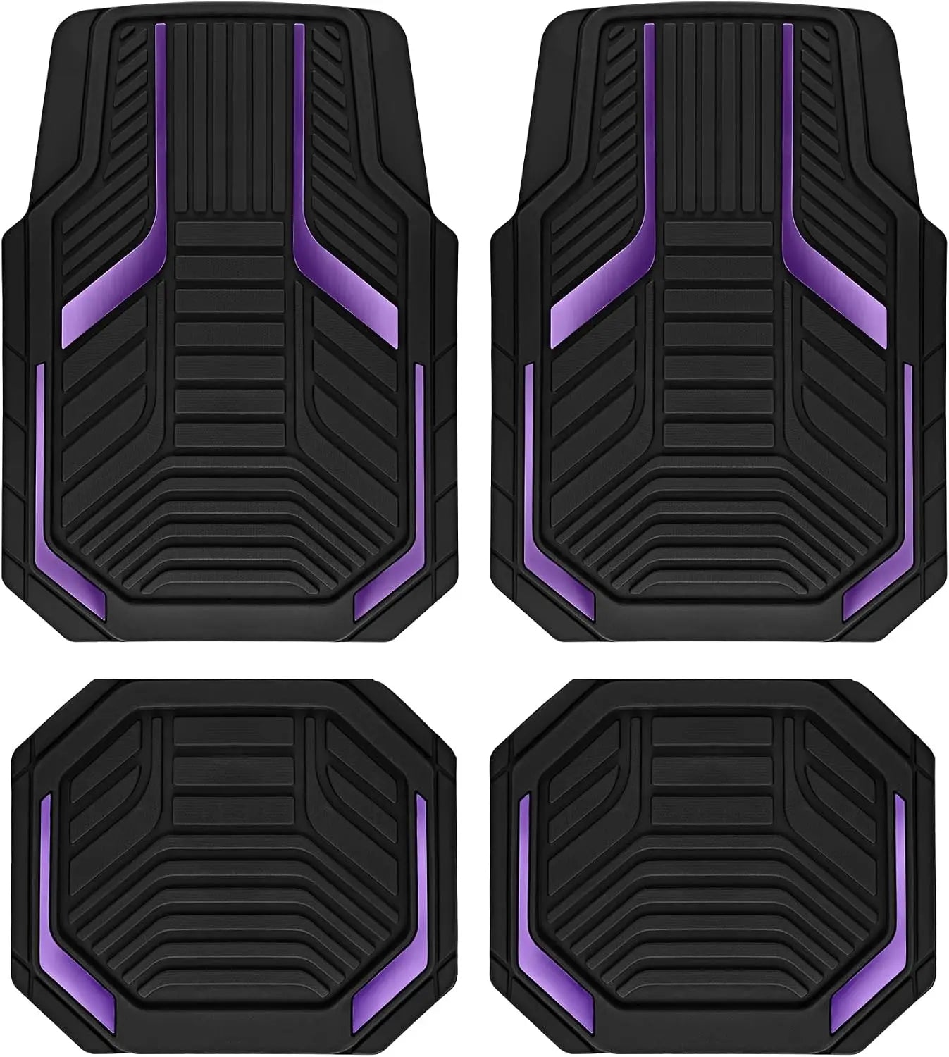 Heavy Duty Rubber Floor Mats, Purple Aluminum Film Car Mats Set, Front and Rear Car Mats with Anti-Slip Backing, All Weather Protection, Trim-to-Fit for Automotive SUV, Sedan, Van