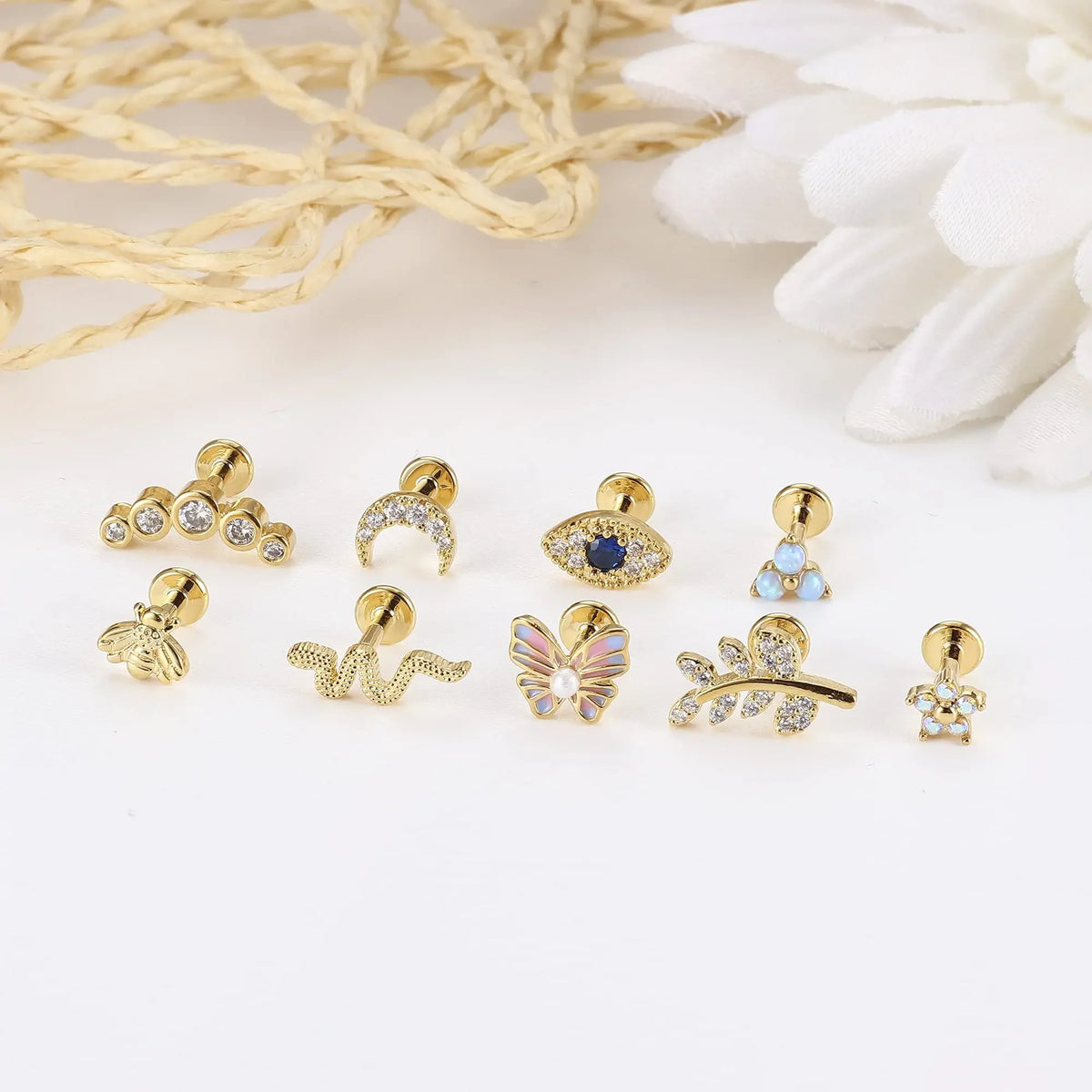 Drperfect 16G Cartilage Earrings Stud for Women Stainless Steel Flat Back Butterfly Moon Flower Helix Tragus Piercing Jewelry