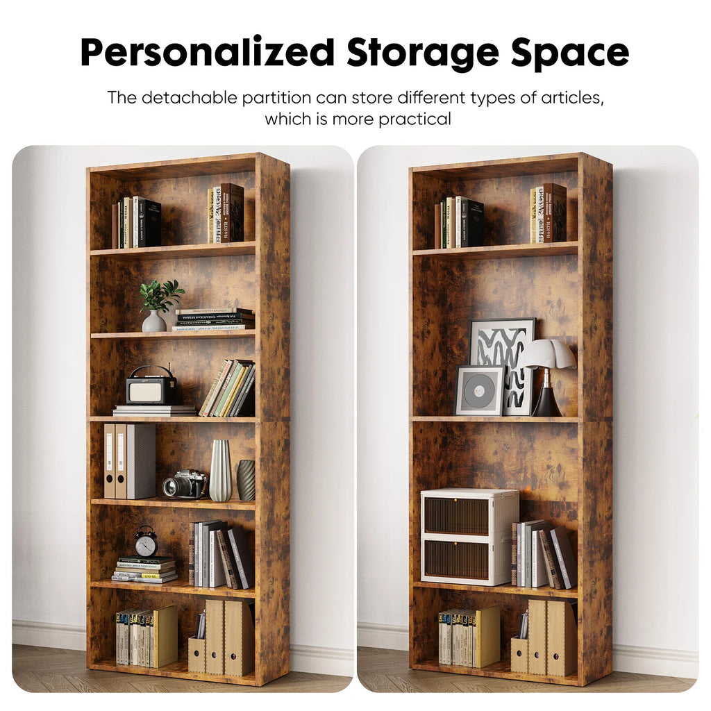 JHK 6 Tier Wooden Shelf Bookcase 63 Inch Tall Floor Standing Open Bookshelf for Living Room and Home Office Personalized Storage