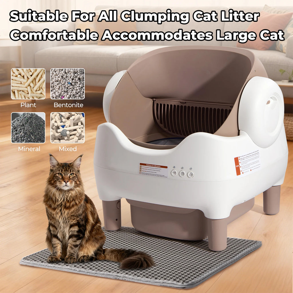 Automatic Self Cleaning Cat Litter Box with APP Control, Open Top Design, Anti-Pinch & Odor-Free, for Multiple Cats