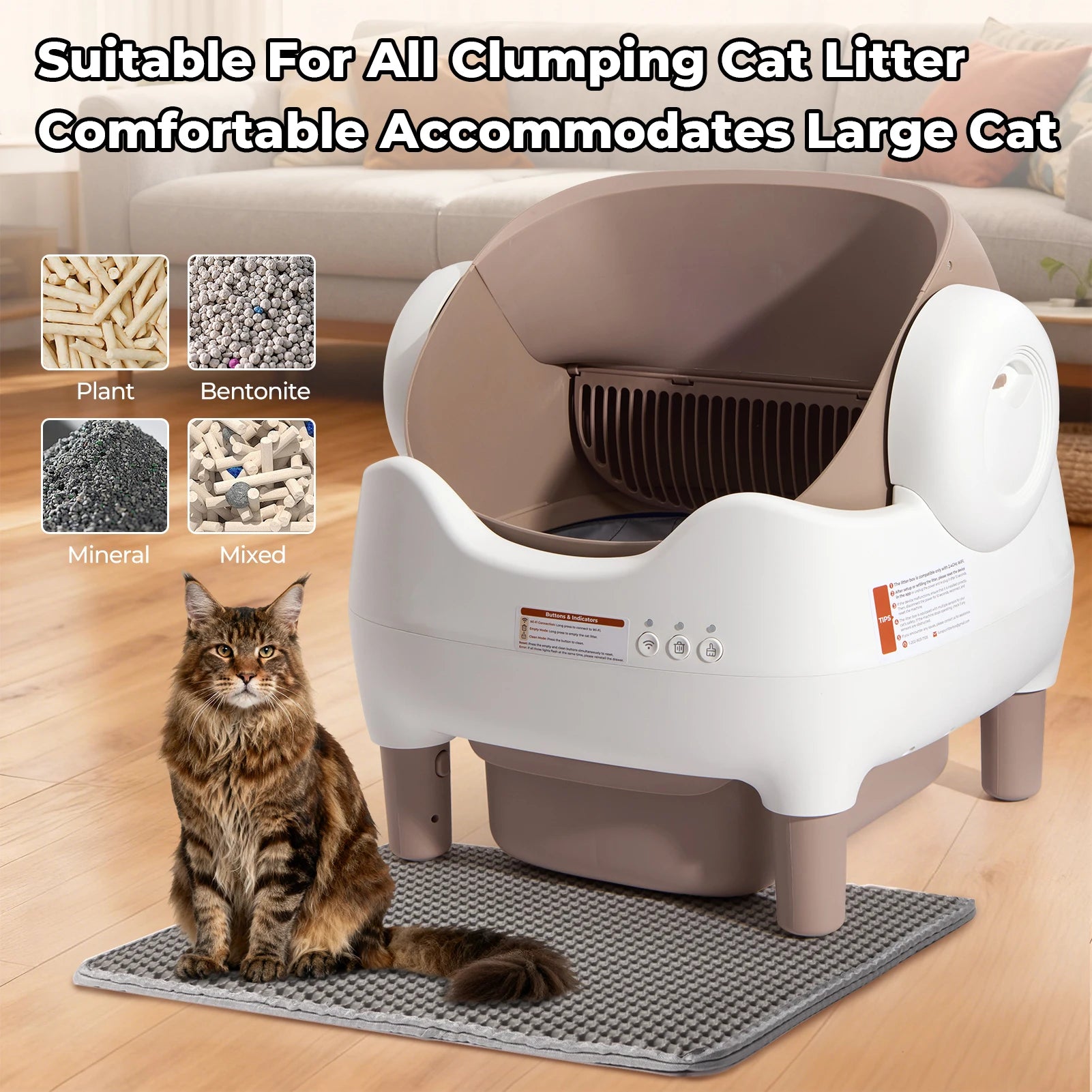 Automatic Self Cleaning Cat Litter Box with APP Control, Open Top Design, Anti-Pinch & Odor-Free, for Multiple Cats