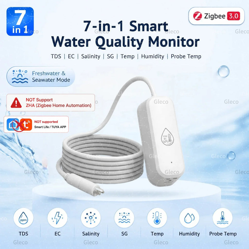 7in1 Zigbee Water Quality Monitor Smart Home Probe Temperature Humidity Sensor TDS SG Meter EC Salnity Tester For Zigbee2mqtt