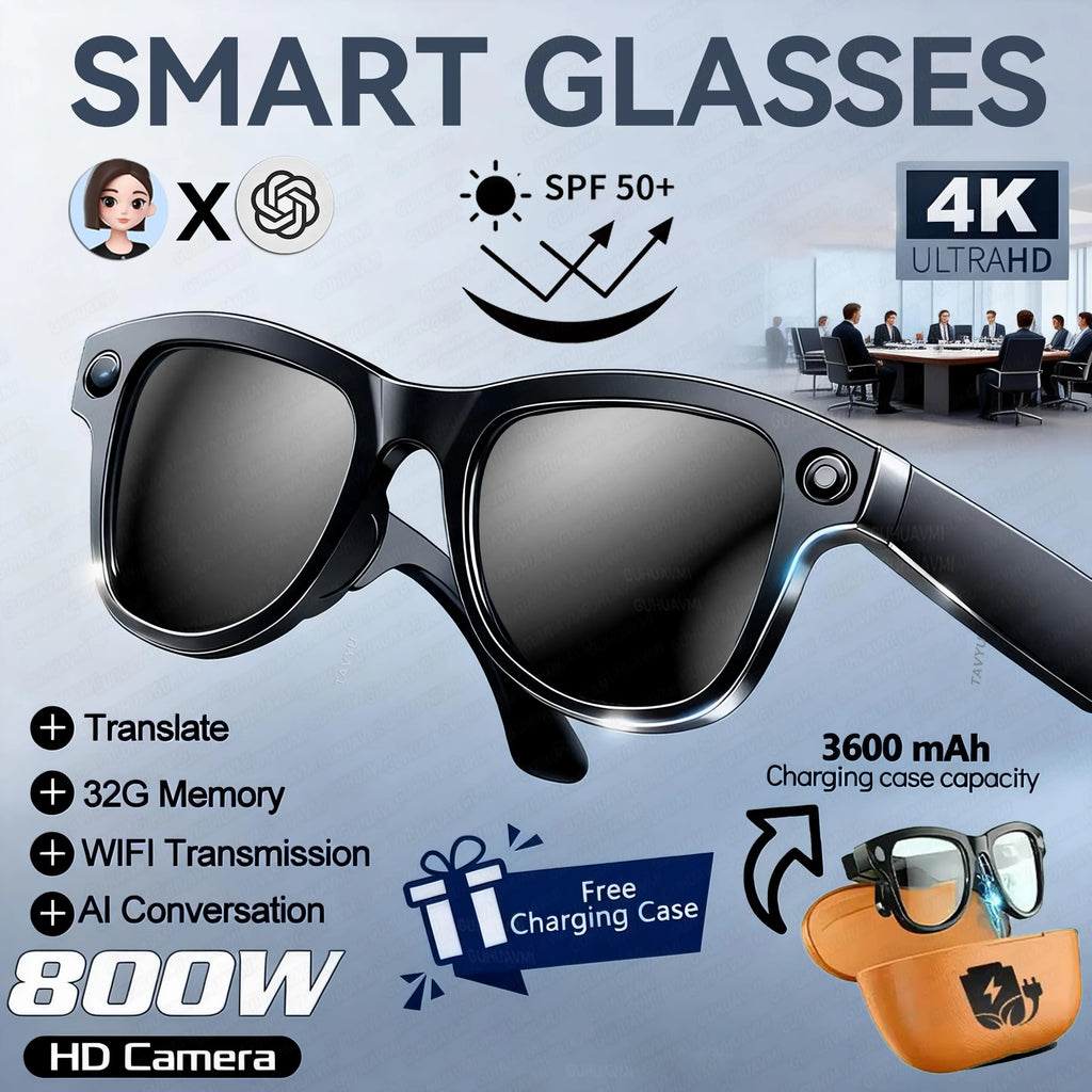 World Premiere 2026 Smart AI Glasses 4K HD 800W Pixel Camera Photos&Videos 3600mAh Battery 120+Translation 32GB Music Sunglasses