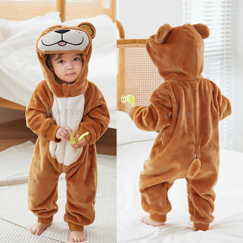 Cartoon Flannel Baby Rompers Unicorn Rabbit Dinosaur Pajamas Cotton Baby Boy Girls Animal Costume Baby Jumpsuit Kigurumi Outfits