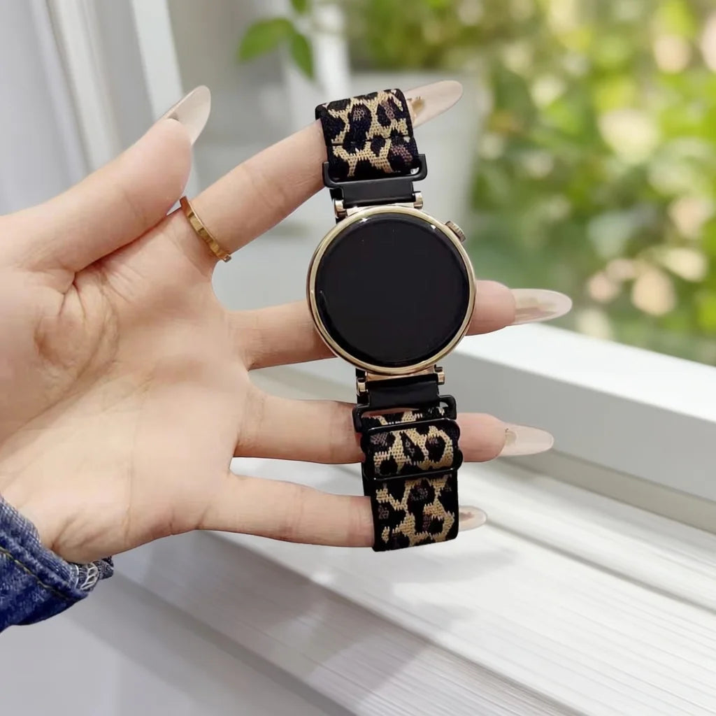 18/20/22mm Leopard Nylon Elastic Loop for Samsung Galaxy Watch7 6 5 4 Band Sport Bracelets for Huawei Watch GT7 6 5/Garmin Watch